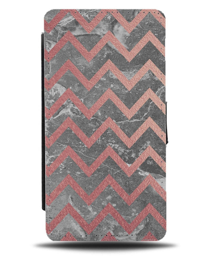 Grey Marble and Rose Gold Flip Wallet Case Jagged Lines Design Top Style CM30