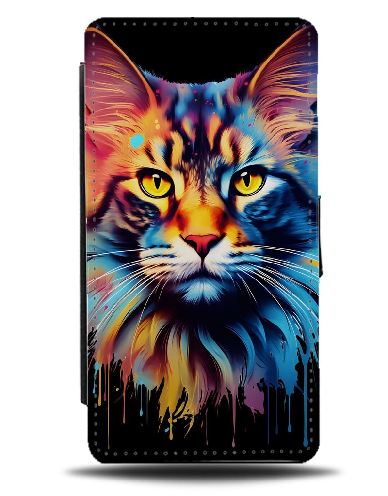 Colourful Pop Art Maine Coon Cat Flip Wallet Case Coons Cats Breed Novelty DE71