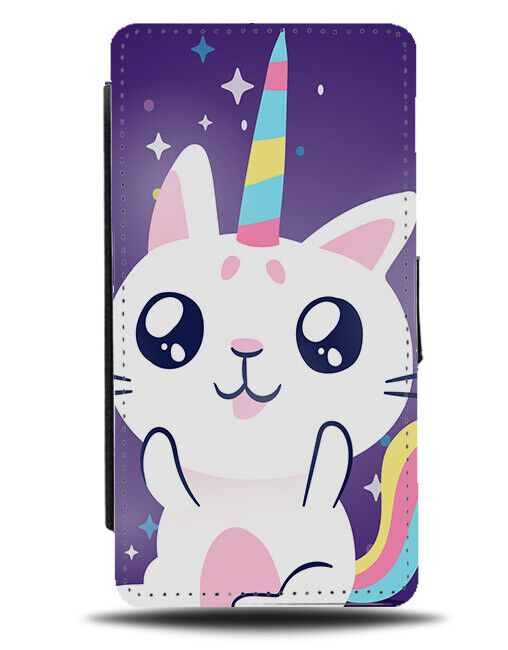Unicorn Cat Cartoon Flip Wallet Case Unicorns Cats Kitten Rainbow Girly E658