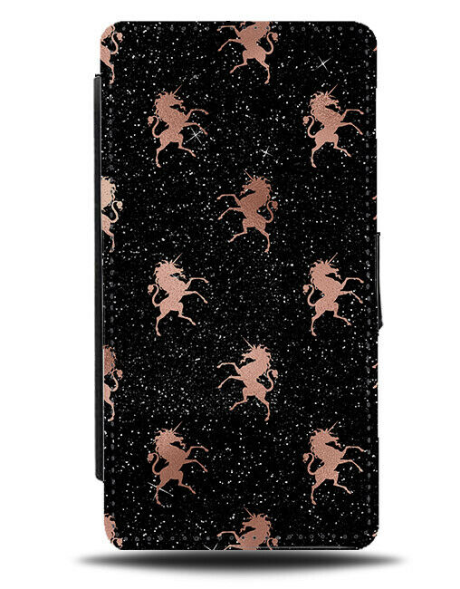 Rose Gold Unicorn Pattern Print Flip Wallet Case Unicorns Silhouette Shapes G029