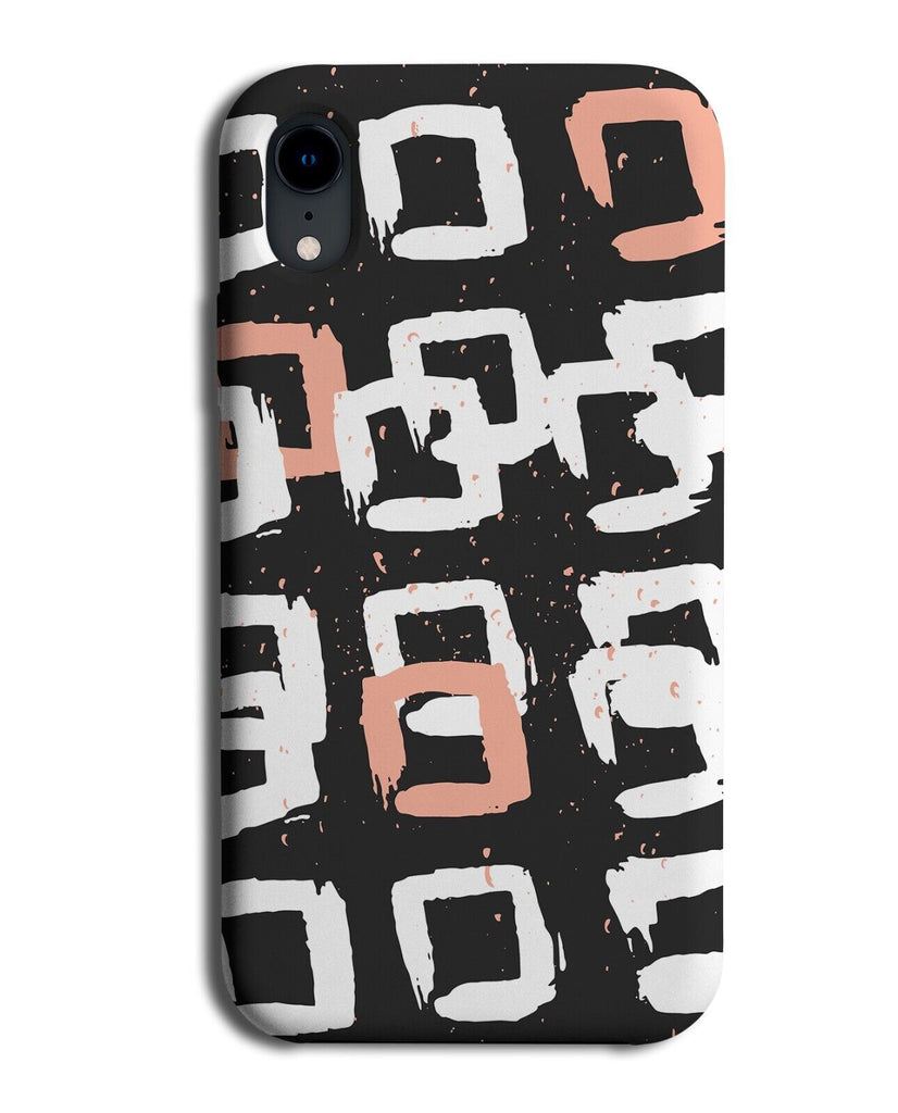 Square Outlines Phone Case Cover Outline Pattern Design Black Peach White N009