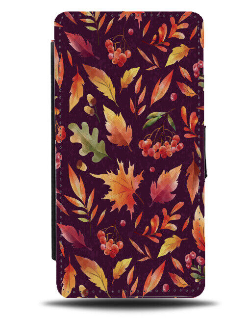 Fall Flip Wallet Case Season Autumn October Watercolour Leaves Outdoors N017