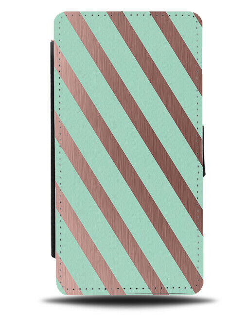 Mint Green and Rose Gold Stripey Pattern Flip Cover Wallet Phone Case Girls i869