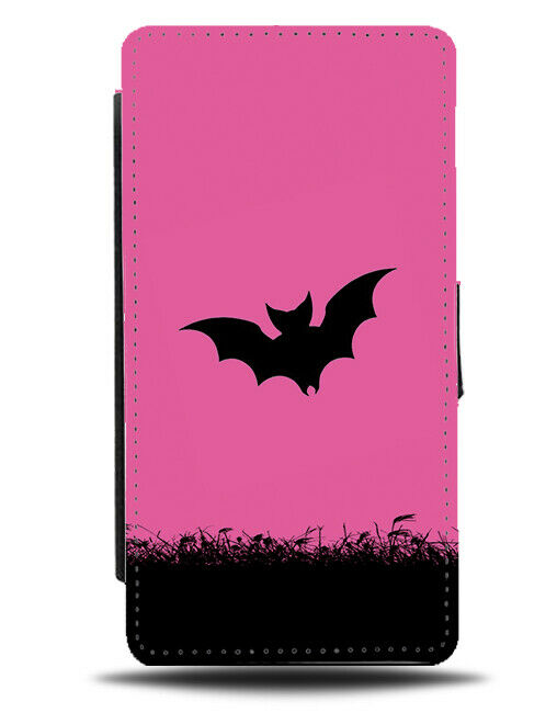 Bats Silhouette Flip Cover Wallet Phone Case Bat Hot Pink Black Coloured I012