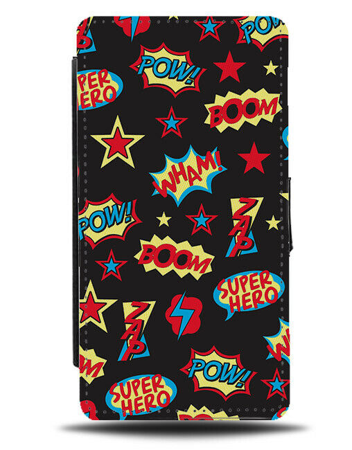 Colourful Comic Phrases Flip Wallet Case Words Stars Comics Book Kids Fun G571