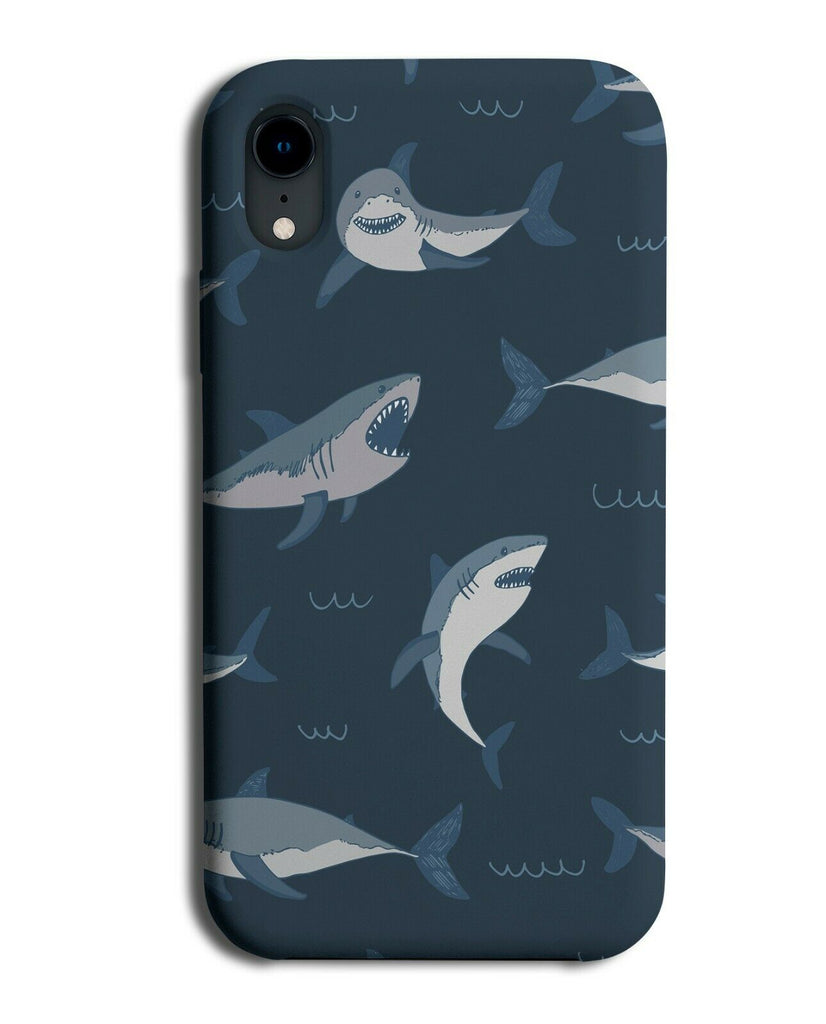 Dark Blue Shark Pattern Phone Case Cover Sharks Shapes Pictures Fins Fin G116