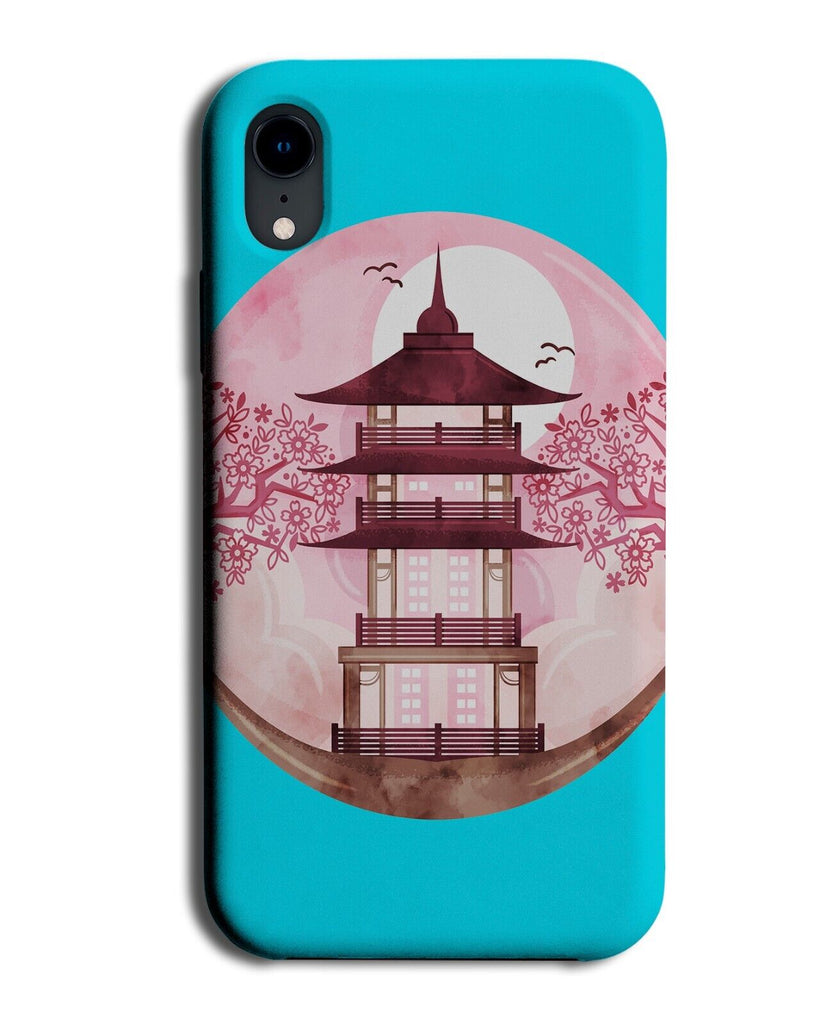Japanese Temple Phone Case Cover Japan Temple Cherry Blossoms Blue Pink AU75