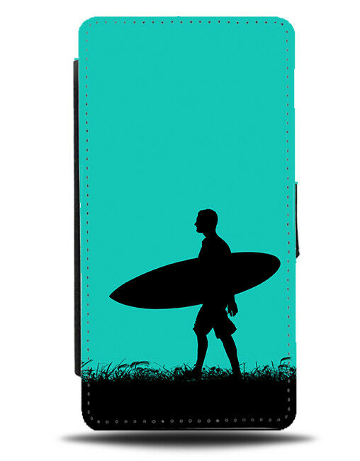Surfboard Flip Cover Wallet Phone Case Surfer Surf Board Turquoise Green i791