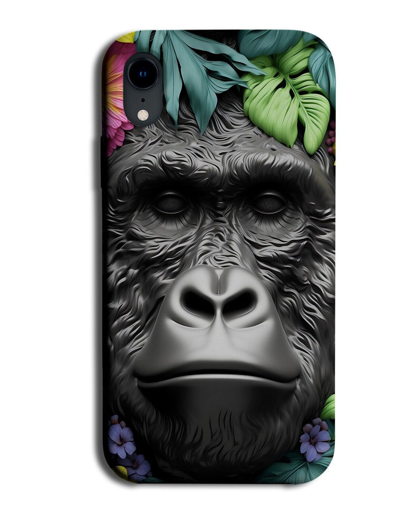 Wld Gorilla Face Phone Case Cover Gorillas Ape Monkey Flowers Floral Black DD38