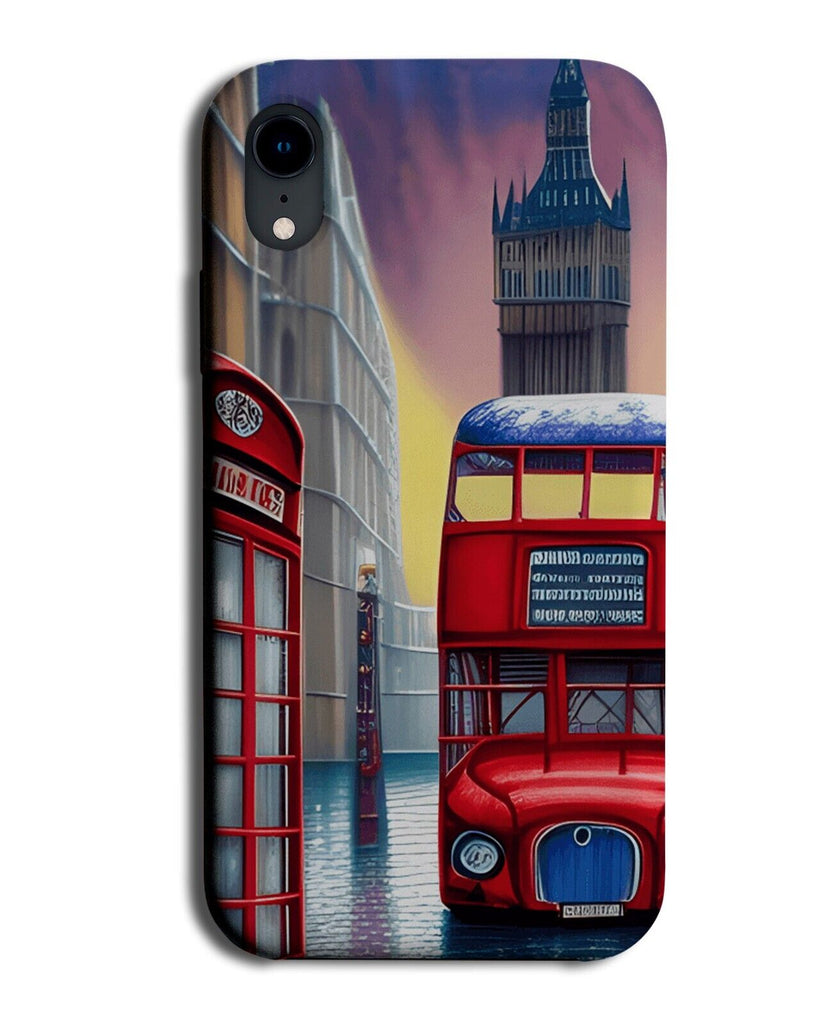 London Painting Print Phone Case Cover Red Double Decker Bus Telephone Box BP61