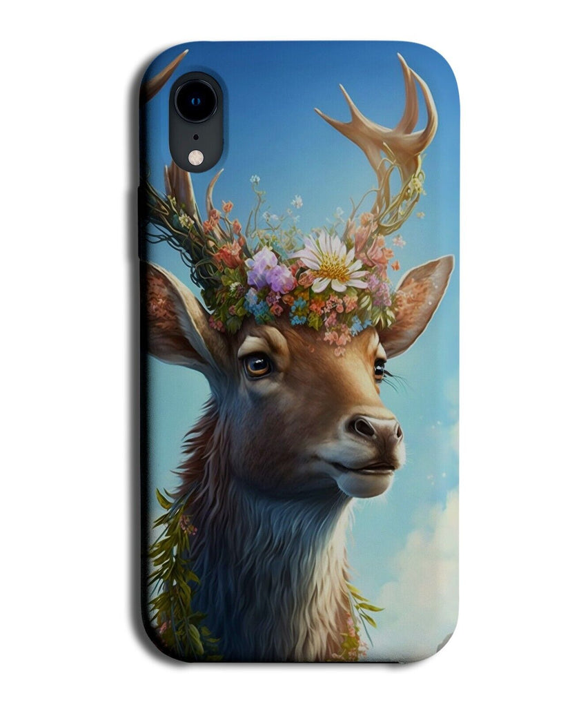 Floral Deer Head Phone Case Cover Boho Festival Flower Crown Deers Animal DA01
