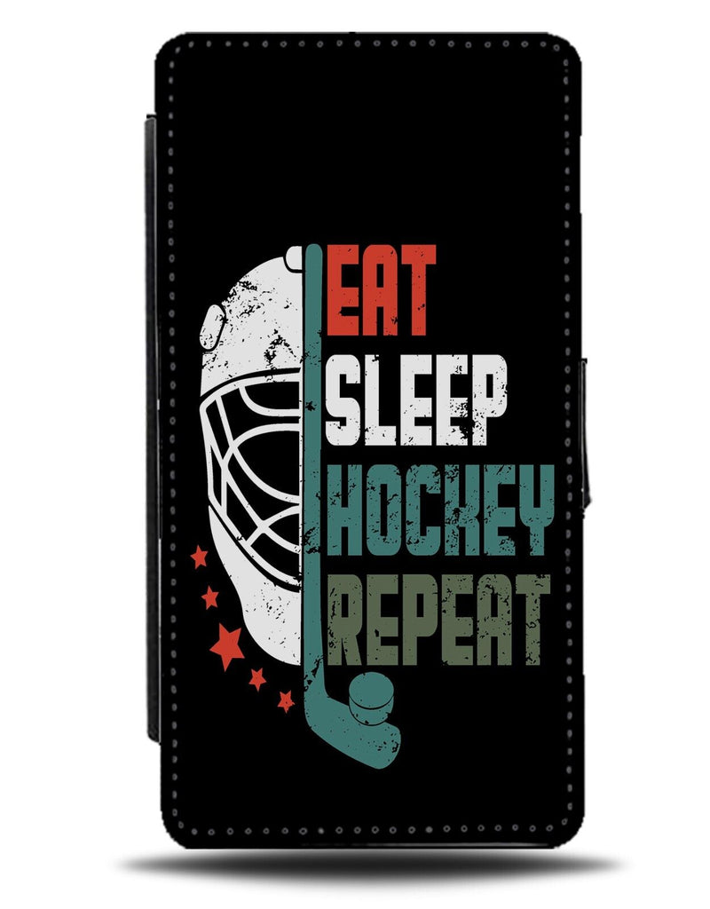 Eat Sleep Hockey Repeat Flip Wallet Case Player Funny Playing Ice Helmet DA11