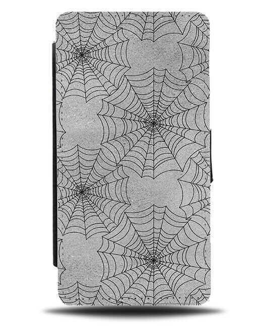 Grey Spiders Web Flip Wallet Case Halloween Spider Webs Pattern Design G061
