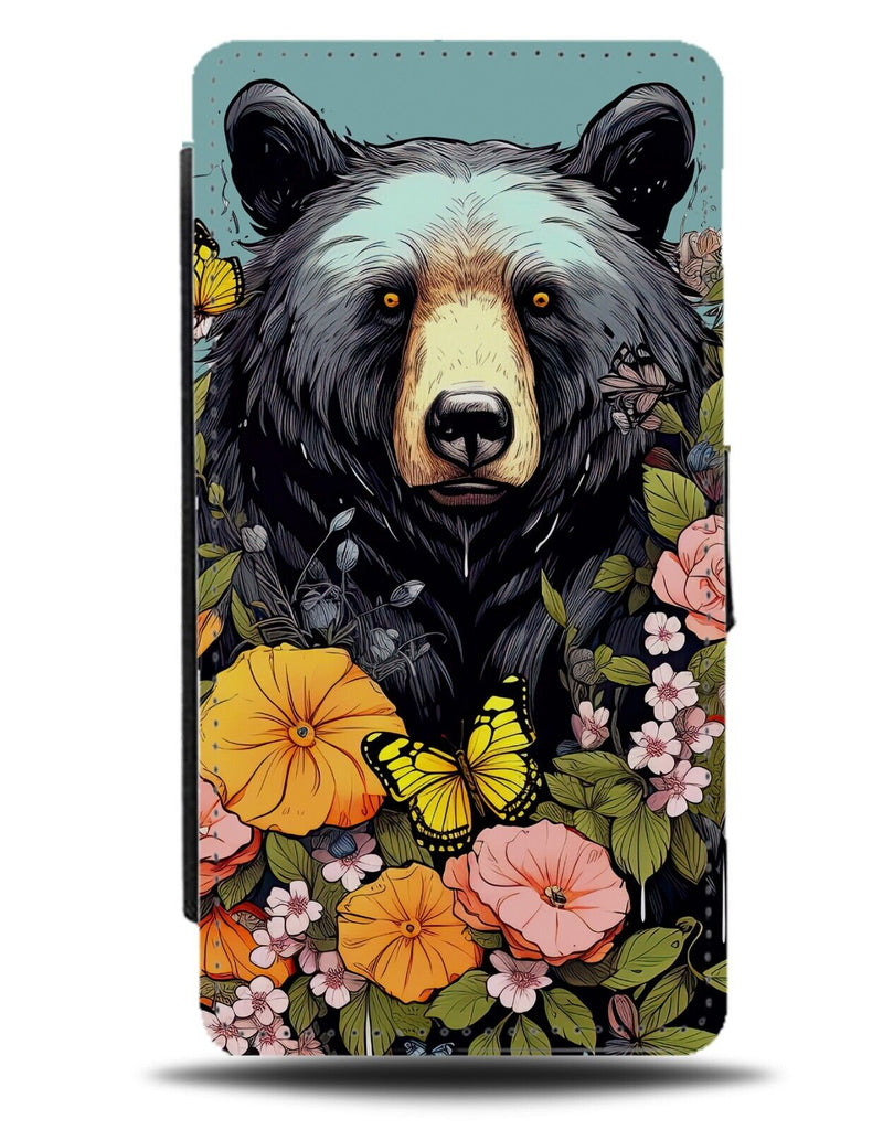 Cartoon Kids Black Bear Face Flip Wallet Case Bears Children's Kid Head CZ20