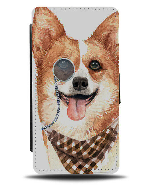 Corgi Flip Wallet Phone Case Monocol Banada Pet Gentleman Corgis Painting K513