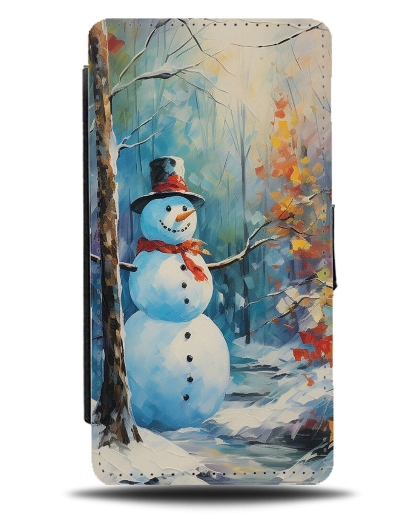 Christmas Oil Painting Flip Wallet Case Snowman Winter Card Style Picture DF82
