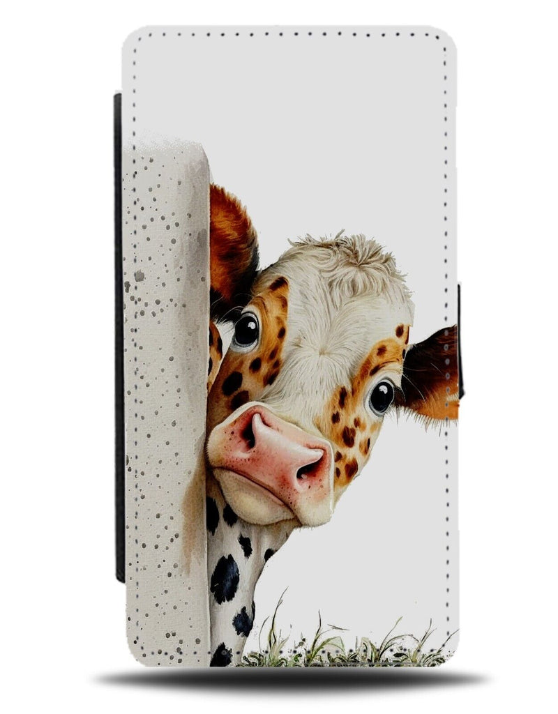 Funny Cow Flip Wallet Case Nosey Cows Watercolour Print Lol Humorous Calf AG67