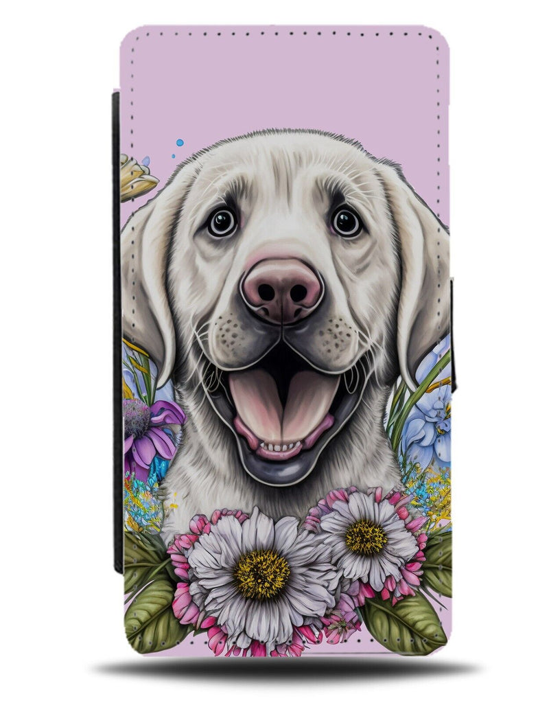 Puppy Labrador With Flowers Flip Wallet Case Labrados Baby White Little Dog AB31