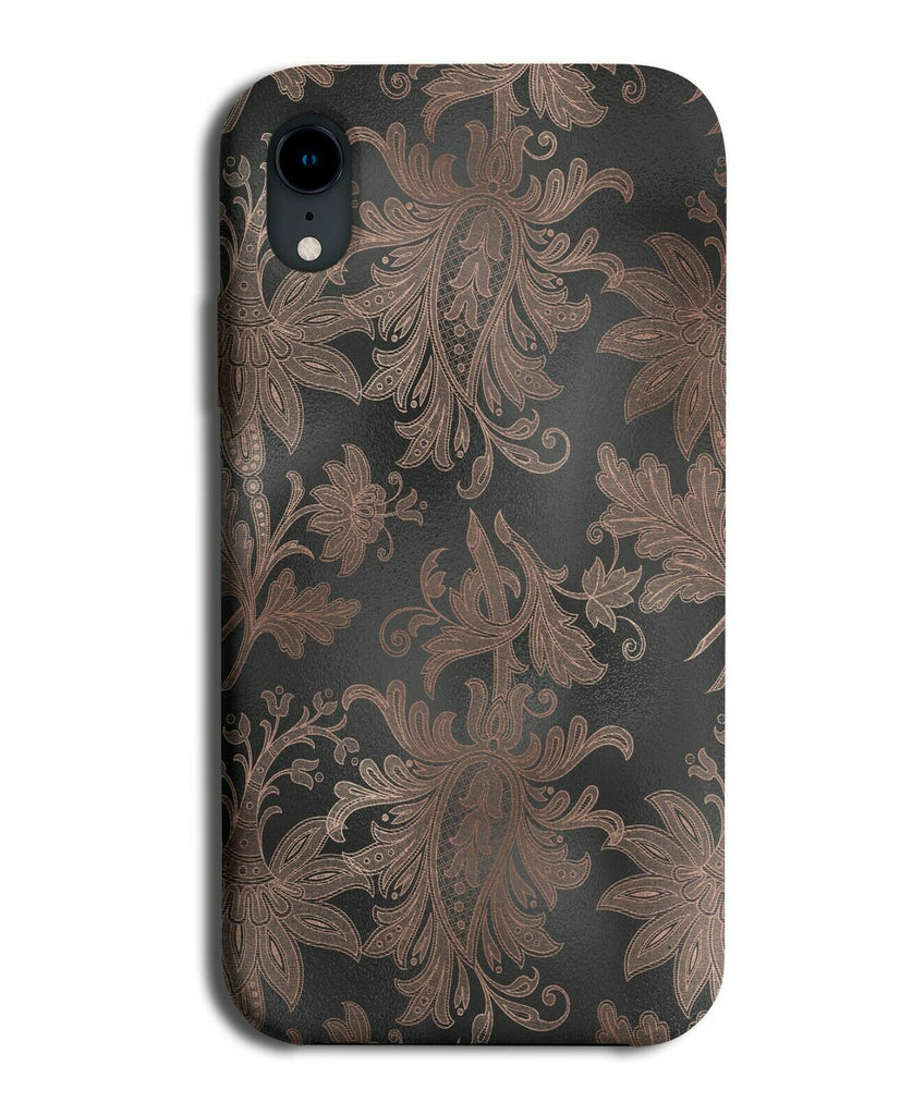 Black and Rose Gold Vintage Floral Patterned Phone Case Cover Pattern Print G021