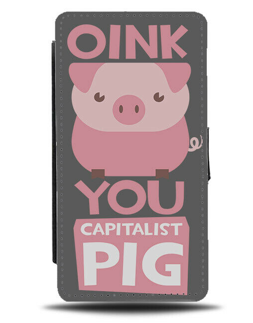Piggy Flip Wallet Phone Case Cartoon Geometric Shaped Pig Pigs Capitalist E496