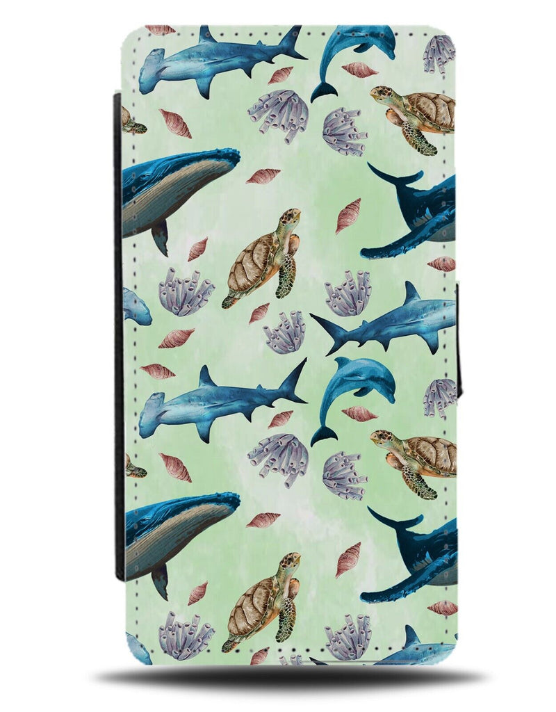 Ocean Wildlife Flip Wallet Case Sea Whales Turtles Animals Fish Underwater AV59