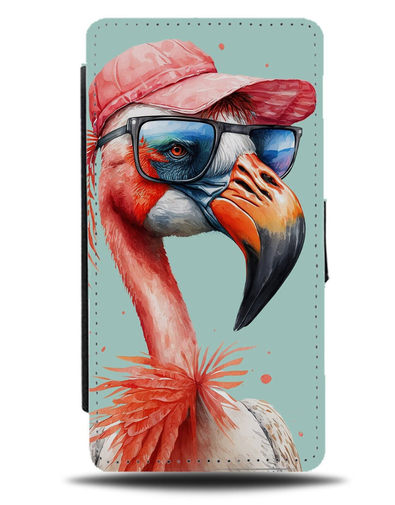 Summer Flamingo Flip Wallet Case Funny Cap Hat Sunglasses Holiday Travel AP80