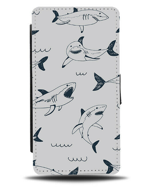 Comic Book Shark Design Flip Wallet Case Picture Great White Cartoon Sharks G114