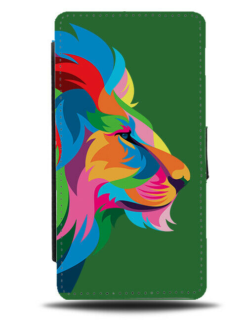 Dark Green Colourful Lion Popart Flip Wallet Case Lions Head Mane H963
