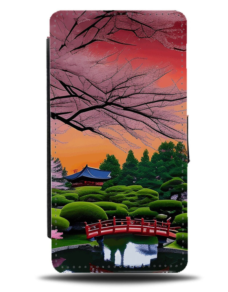 Cherry Blossom Tree Over Bridge Lake Flip Wallet Case Water Japanese Garden Bf53