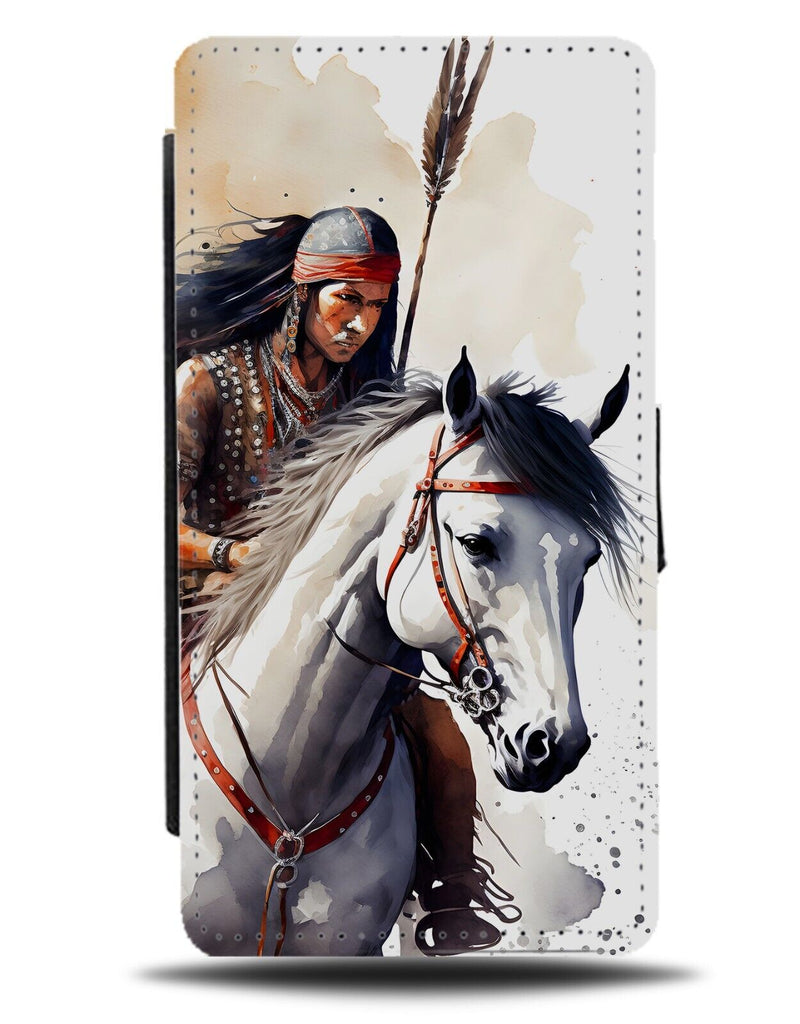 Indians Watercolour Flip Wallet Case Traditional Indian Boho Horse Horses AZ79