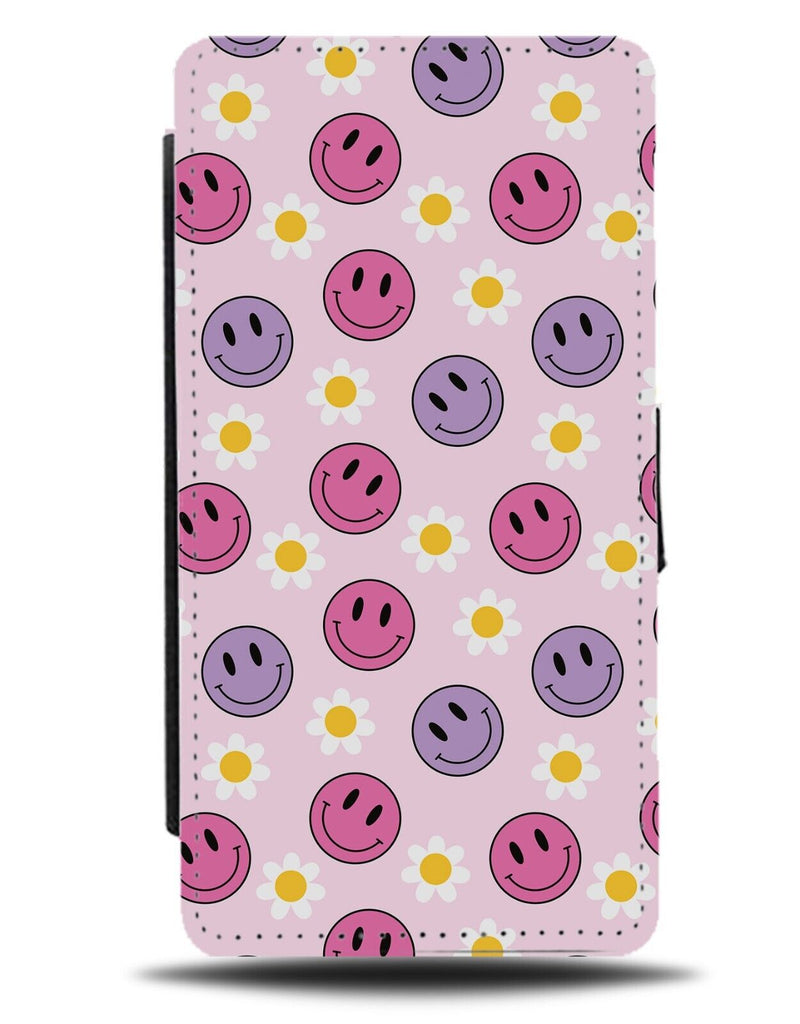 Smiley Faces Flip Wallet Case Happy Smile Face Symbol Symbols Pink Purple BB46