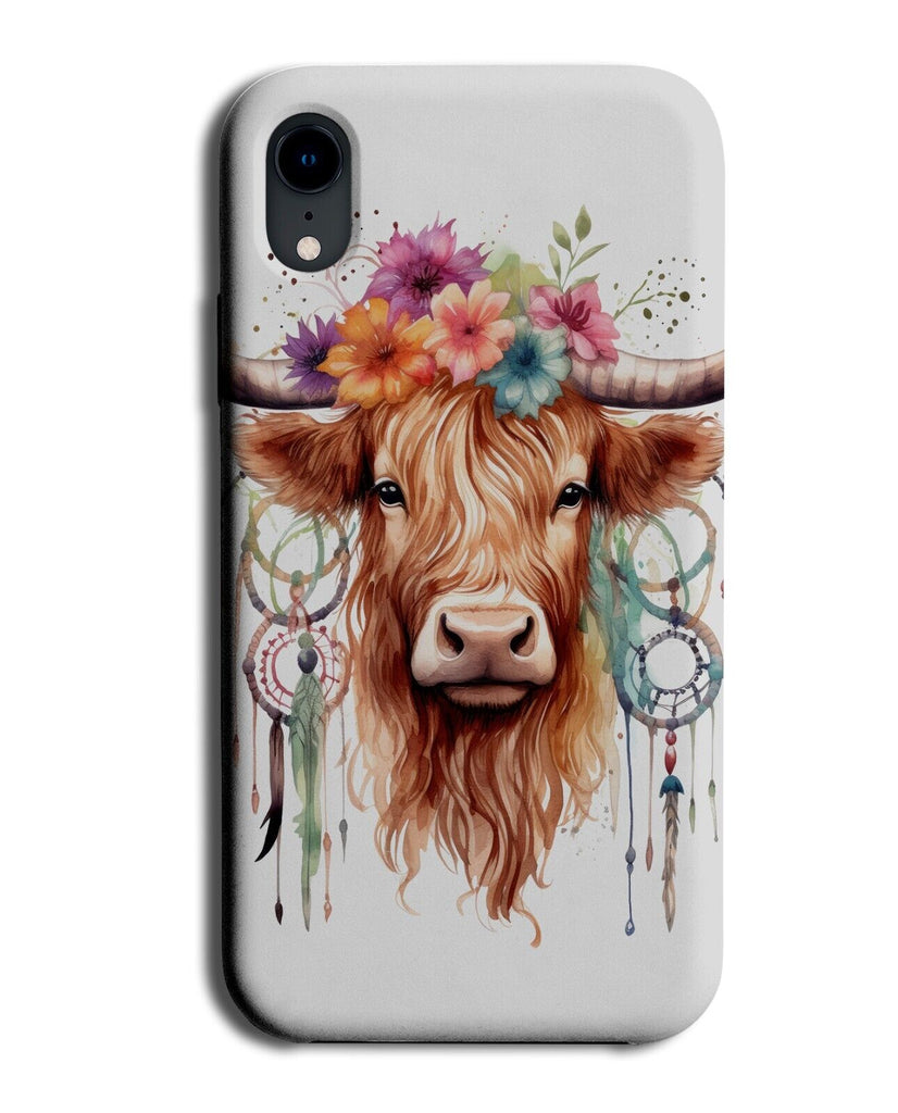 Floral Boho Scottish Highland Cow Phone Case Cover Native American Cows CH95