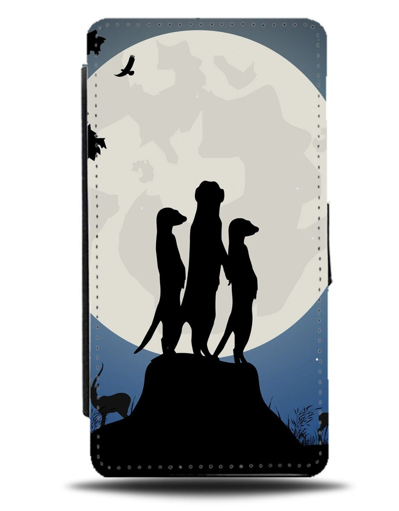 Peering Meerkats Flip Wallet Case Silhouette Meerkat Meercat Full Moon CB65