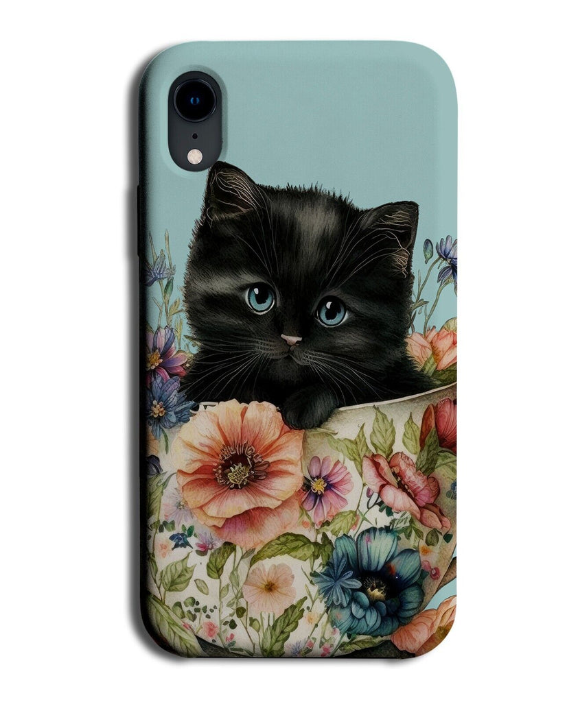 Black Kitten In Vintage Old Lady Teacup Phone Case Cover Tea Cup Funny Cute BB70