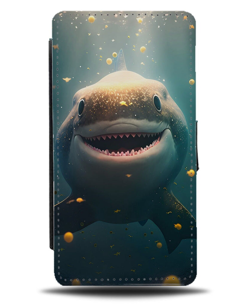 Funny Smiling Shark Flip Wallet Case Lol Great White Grin Teeth Smile Face AG91