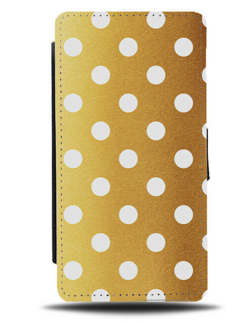 Gold With White Spotted Flip Cover Wallet Phone Case Polka Dot Golden Spots i555