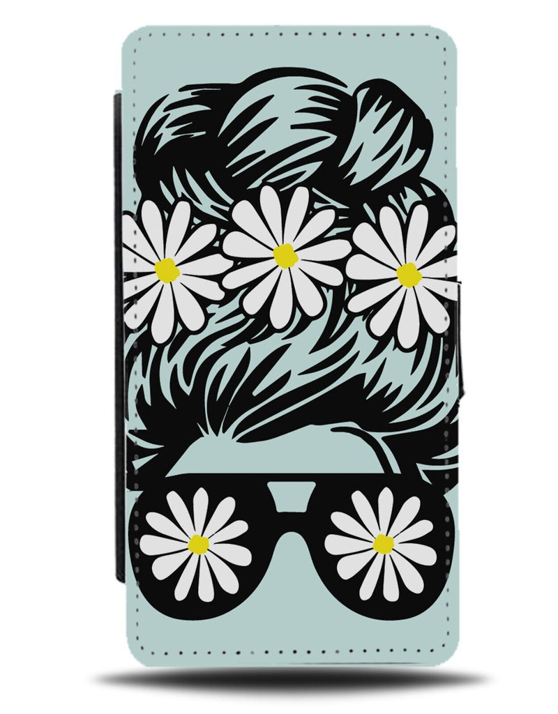 Daisy Hair Do Flip Wallet Case Daisies Hairdo Messy Bun Lazy Floral Style AI22