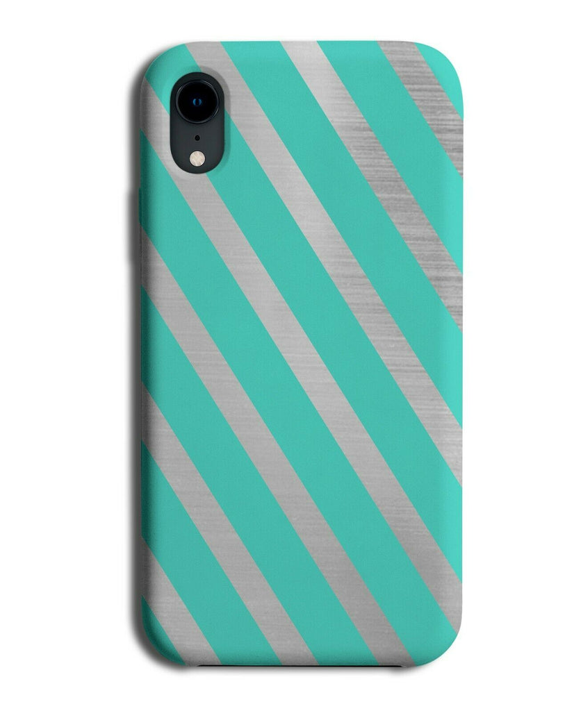 Turquoise Green and Silver Phone Case Cover Stripe Horizontal Stripes Grey i817