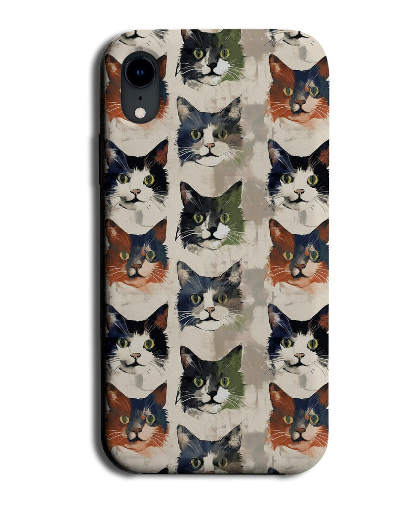 Vintages Cat Faces Pattern Phone Case Cover Cats Artwork Vintage Retro CA14