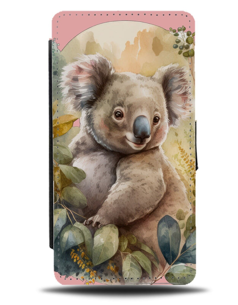 Watercolour Koala Bear Pink Flip Wallet Case In Tree Koalas Body Adorable CZ05