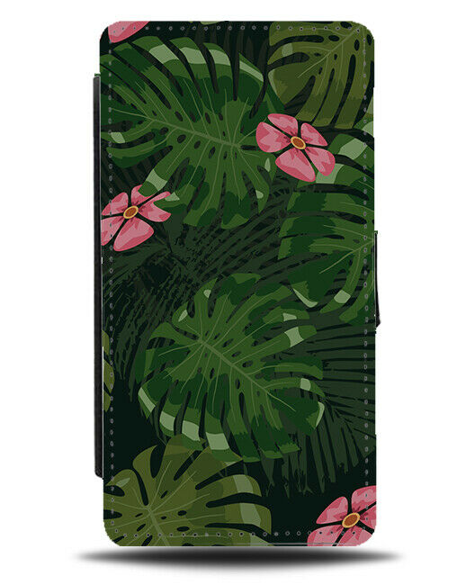 Palm Tree Leave and Pink Lilies Flip Wallet Case Lily Shapes Pattern H466