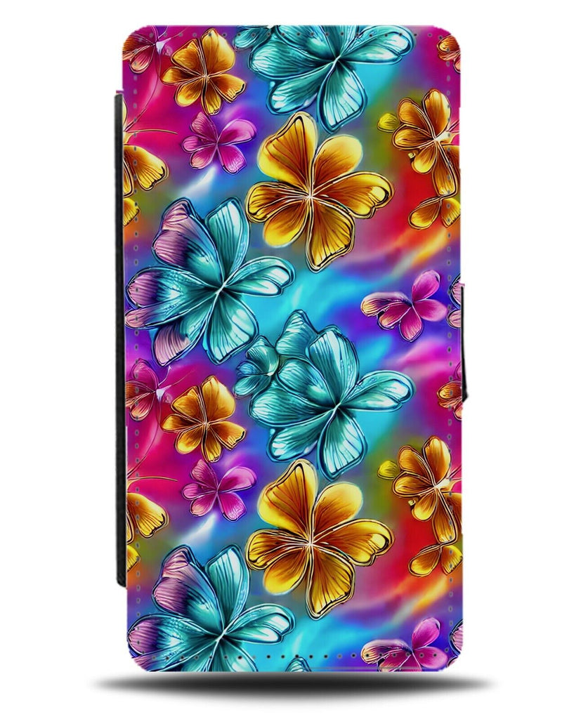 Colourful Floral Butterflies Flip Wallet Case Butterfly Multicolour Lilies AG13