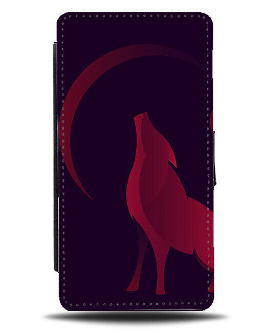 Simplistic Wolf Howling in The Moon Flip Wallet Case Wolves Half Shape K457