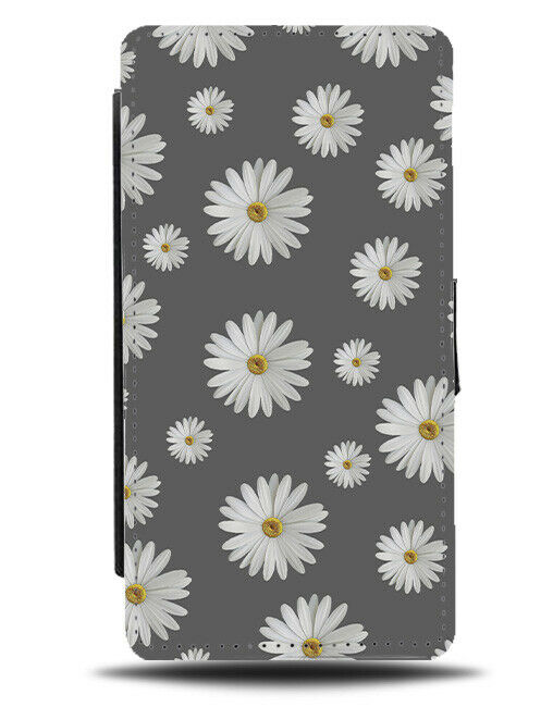 Dark Grey Daisy Pattern Flip Cover Wallet Phone Case Daisies Flowers Flower A221