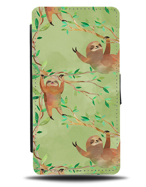 Chilling Sloths In Trees Flip Wallet Case Jungle Forrest Green Painted G140