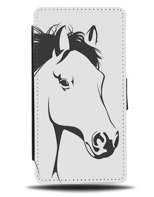 Simplistic Black and White Horse Face Outline Shape Flip Wallet Case Head J530