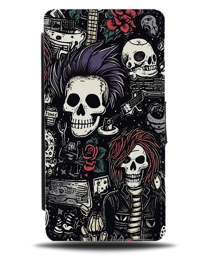 Punk Rocker Pattern Flip Wallet Case Rock Music Style Punks Skeletons Skull CY40