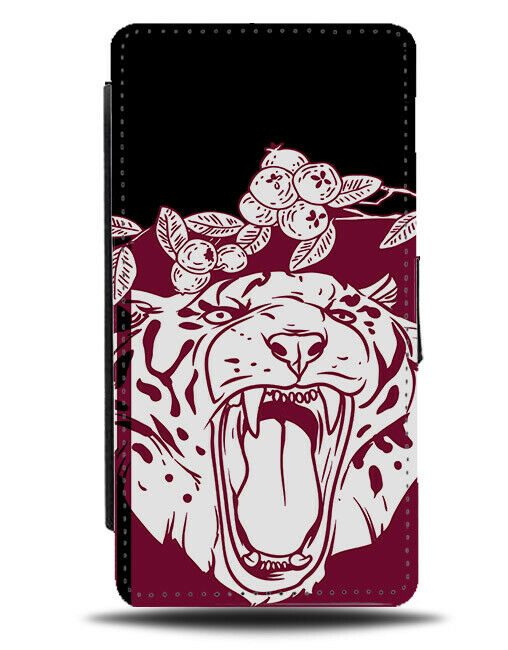 Marroon Red Tiger and Flowers Flip Wallet Phone Case Anime Animal Artistic E417