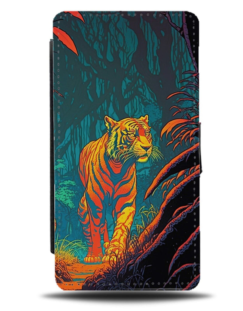 Pacing Tiger In The Jungle Cartoon Flip Wallet Case Tigers Walking Neon CS03