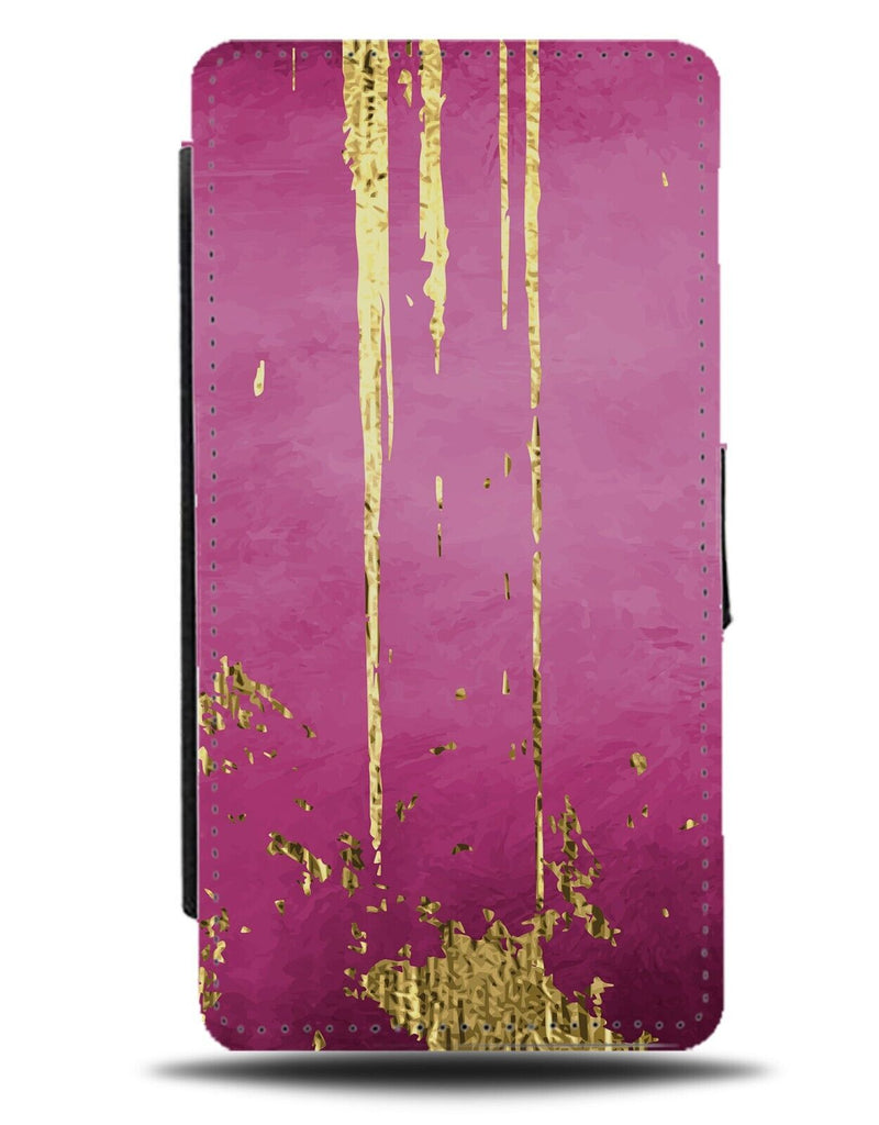 Gold and Pink Distressed Print Flip Wallet Case Golden Paint Marks Distress AT80